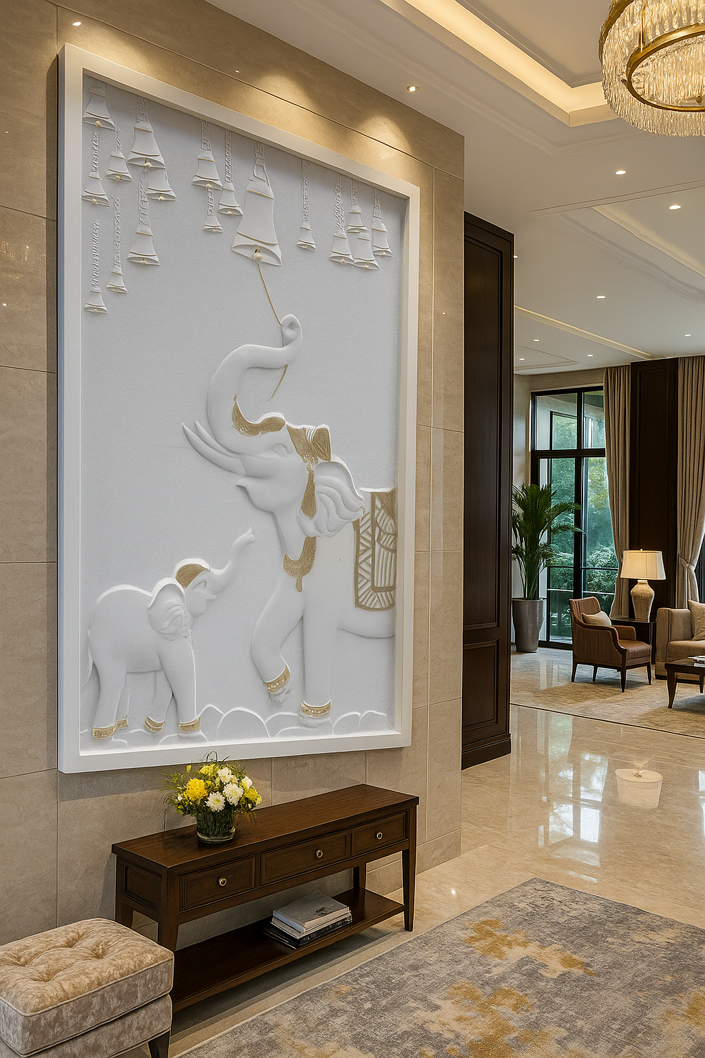 Elephant with Bells Stone Wall Mural 